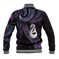 New Zealand Aotearoa Baseball Jacket Maori Manaia Paua Shell Glitter Purple LT05 - Polynesian Pride