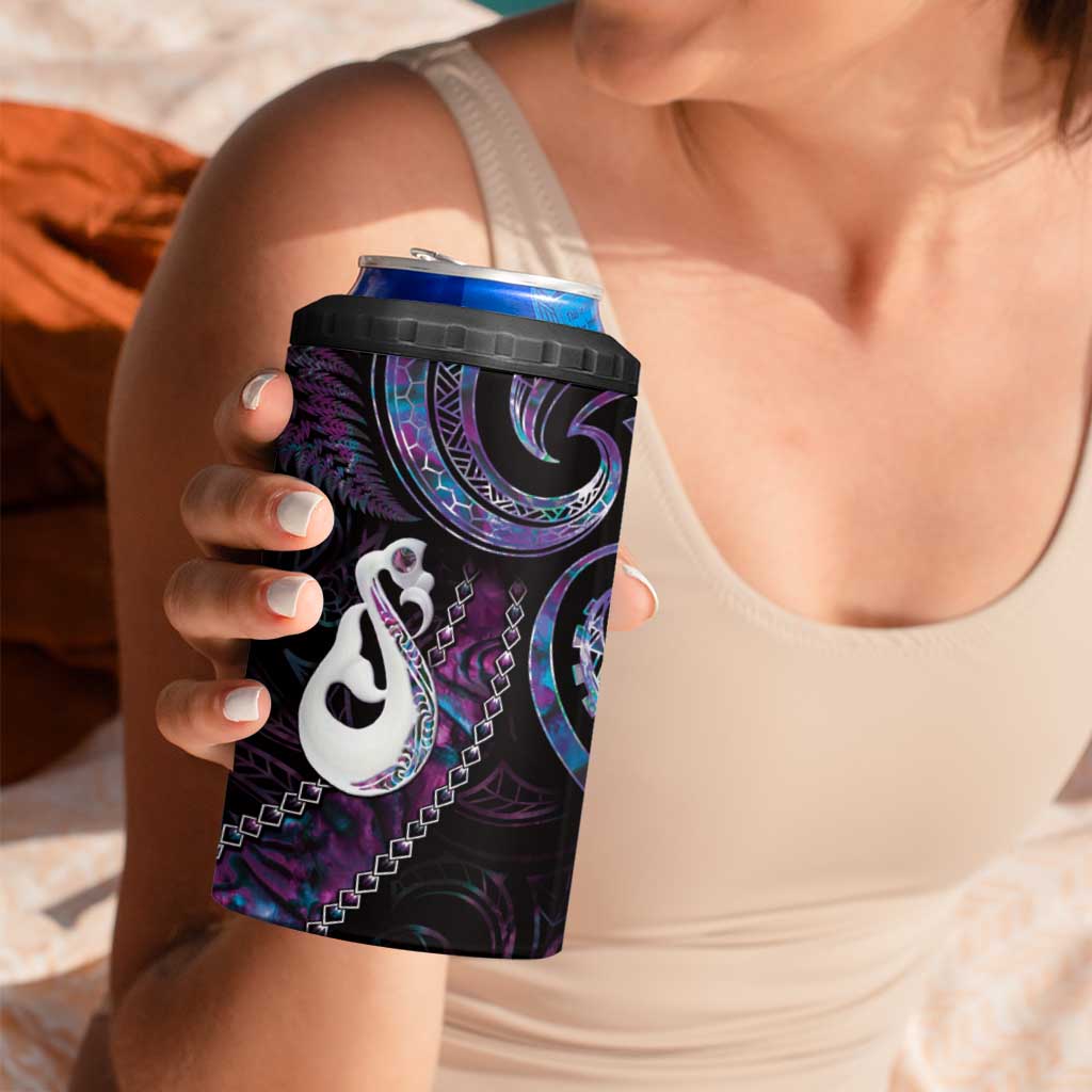 New Zealand Aotearoa 4 in 1 Can Cooler Tumbler Maori Manaia Paua Shell Glitter Purple