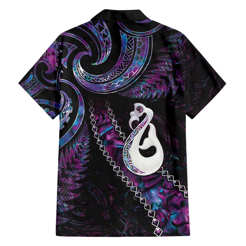 New Zealand Aotearoa Family Matching Off Shoulder Maxi Dress and Hawaiian Shirt Maori Manaia Paua Shell Glitter Purple LT05 - Polynesian Pride
