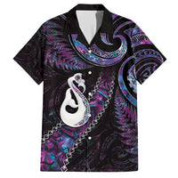 New Zealand Aotearoa Family Matching Off Shoulder Short Dress and Hawaiian Shirt Maori Manaia Paua Shell Glitter Purple LT05 Dad's Shirt - Short Sleeve Purple - Polynesian Pride