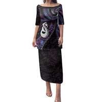 New Zealand Aotearoa Family Matching Puletasi and Hawaiian Shirt Maori Manaia Paua Shell Glitter Purple LT05 Mom's Dress Purple - Polynesian Pride
