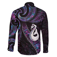 New Zealand Aotearoa Family Matching Short Sleeve Bodycon Dress and Hawaiian Shirt Maori Manaia Paua Shell Glitter Purple LT05 - Polynesian Pride