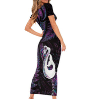 New Zealand Aotearoa Family Matching Short Sleeve Bodycon Dress and Hawaiian Shirt Maori Manaia Paua Shell Glitter Purple LT05 - Polynesian Pride
