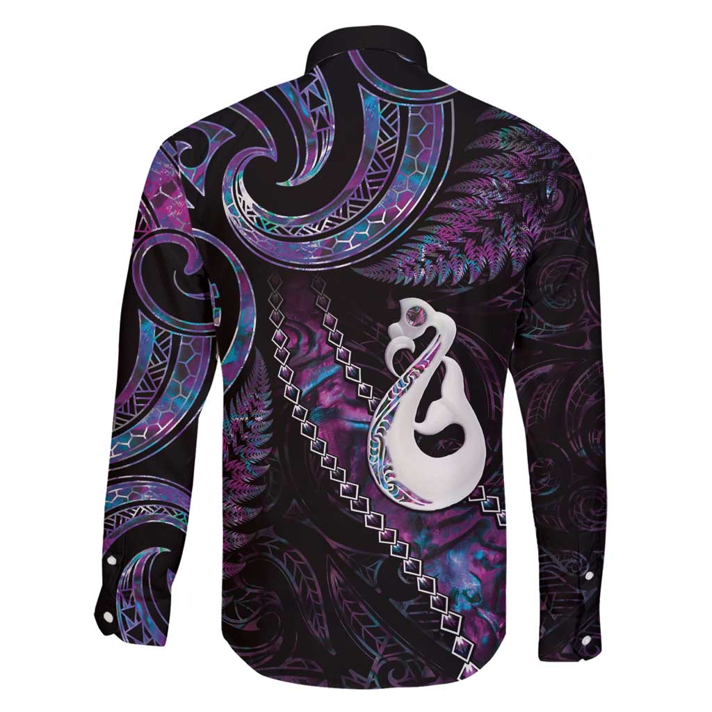 New Zealand Aotearoa Family Matching Tank Maxi Dress and Hawaiian Shirt Maori Manaia Paua Shell Glitter Purple LT05 - Polynesian Pride
