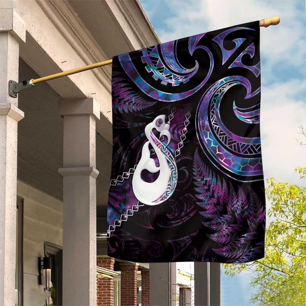 New Zealand Aotearoa Garden Flag Maori Manaia Paua Shell Glitter Purple