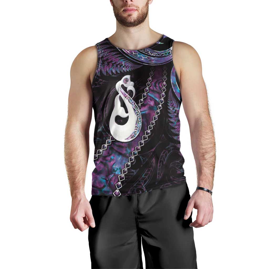 New Zealand Aotearoa Men Tank Top Maori Manaia Paua Shell Glitter Purple