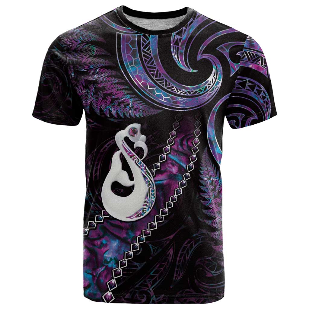 New Zealand Aotearoa T Shirt Maori Manaia Paua Shell Glitter Purple