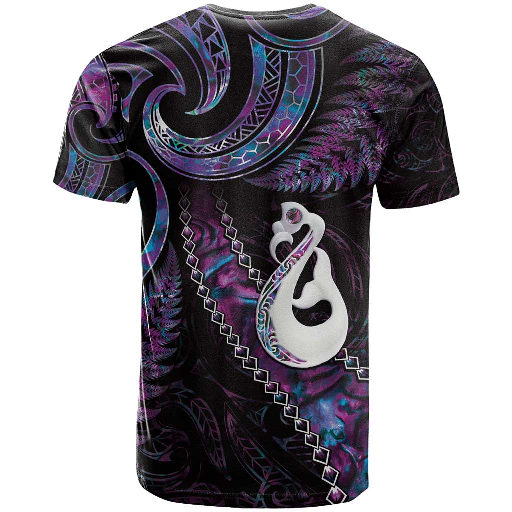 New Zealand Aotearoa T Shirt Maori Manaia Paua Shell Glitter Purple LT05 - Polynesian Pride