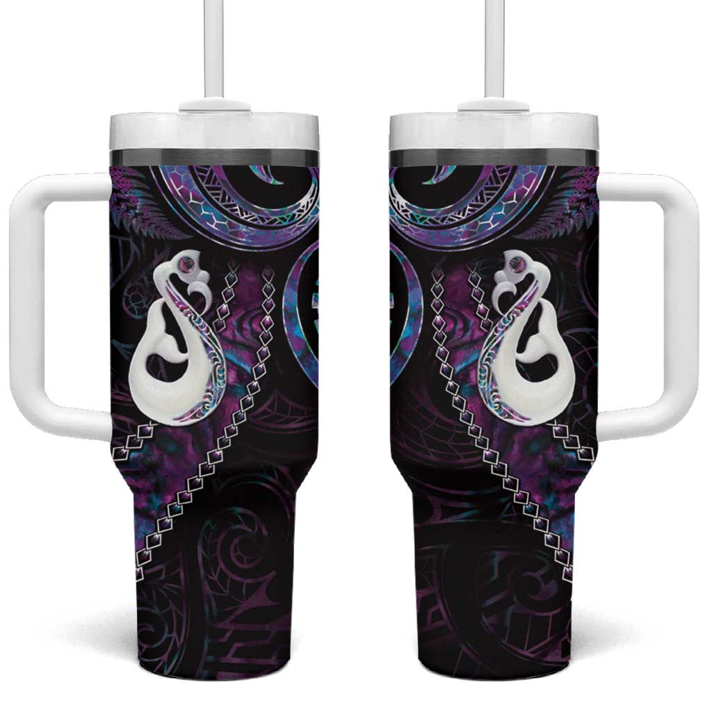 New Zealand Aotearoa Tumbler With Handle Maori Manaia Paua Shell Glitter Purple LT05 One Size: 40 oz Purple - Polynesian Pride
