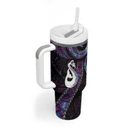New Zealand Aotearoa Tumbler With Handle Maori Manaia Paua Shell Glitter Purple LT05 - Polynesian Pride