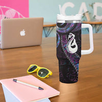 New Zealand Aotearoa Tumbler With Handle Maori Manaia Paua Shell Glitter Purple LT05 - Polynesian Pride
