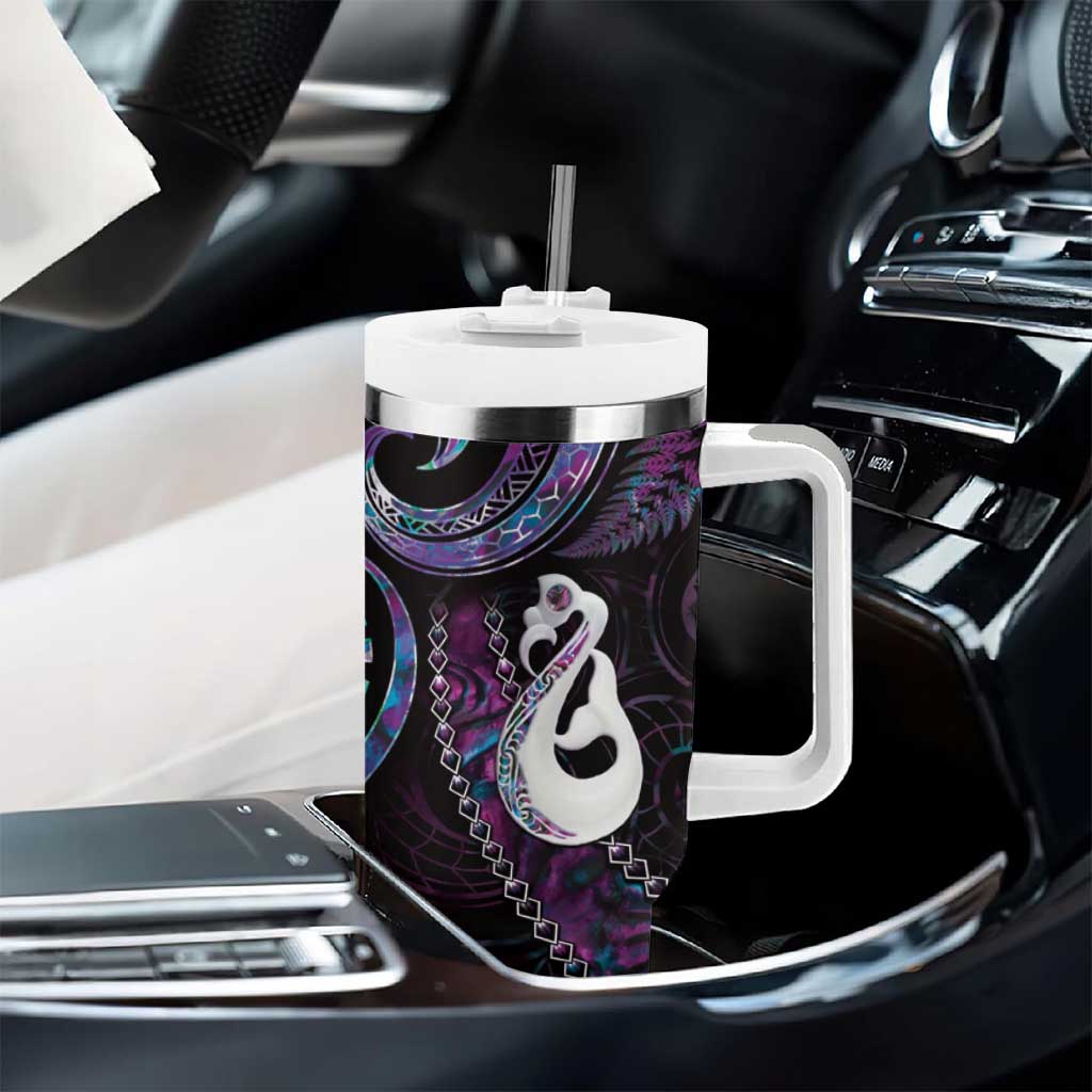 New Zealand Aotearoa Tumbler With Handle Maori Manaia Paua Shell Glitter Purple LT05 - Polynesian Pride