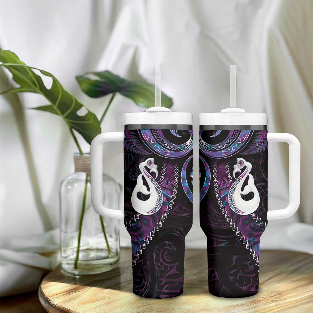 New Zealand Aotearoa Tumbler With Handle Maori Manaia Paua Shell Glitter Purple LT05 - Polynesian Pride