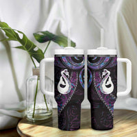 New Zealand Aotearoa Tumbler With Handle Maori Manaia Paua Shell Glitter Purple LT05 - Polynesian Pride