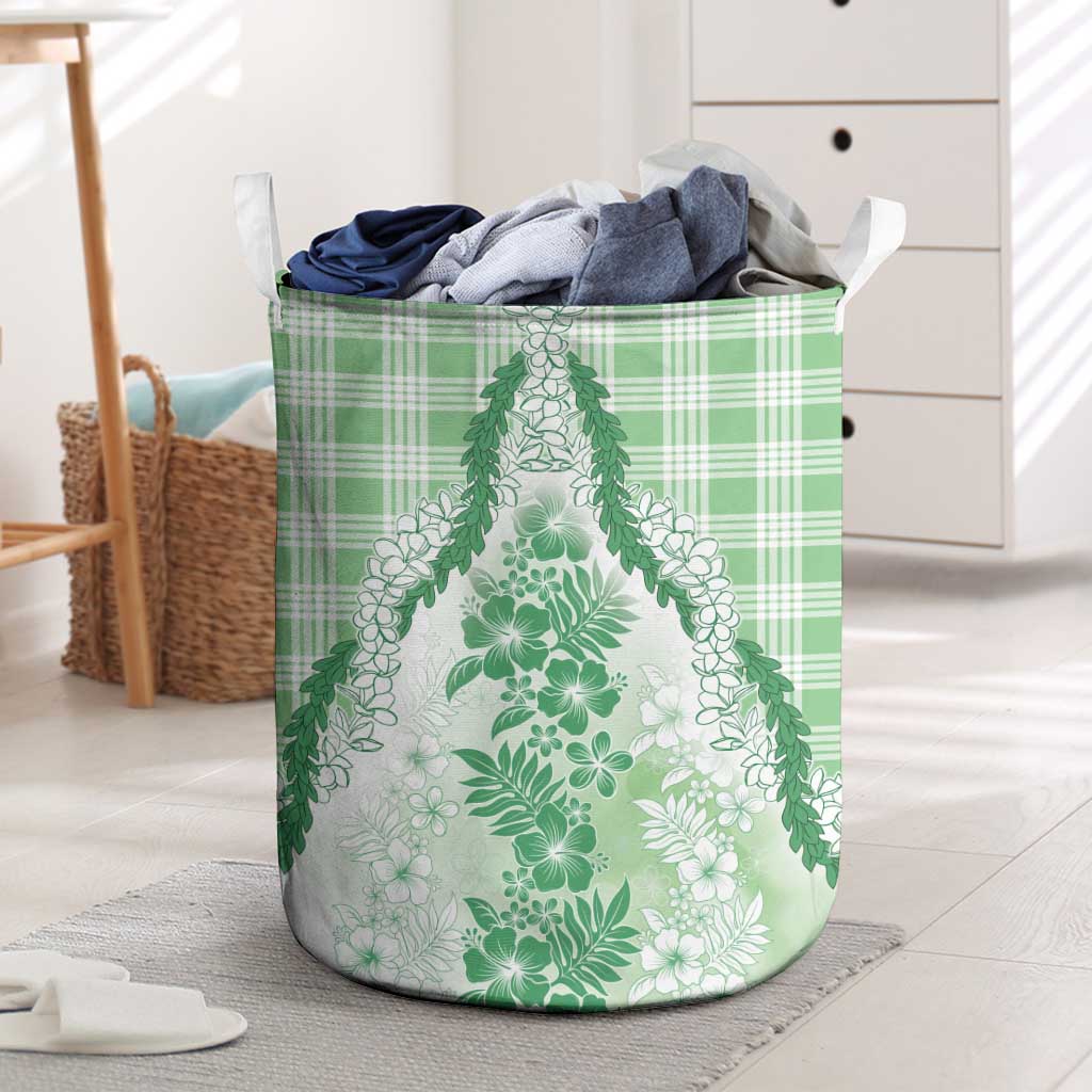 Aloha Hawaii Palaka Laundry Basket Green Plumeria Lei - Polynesian Pride
