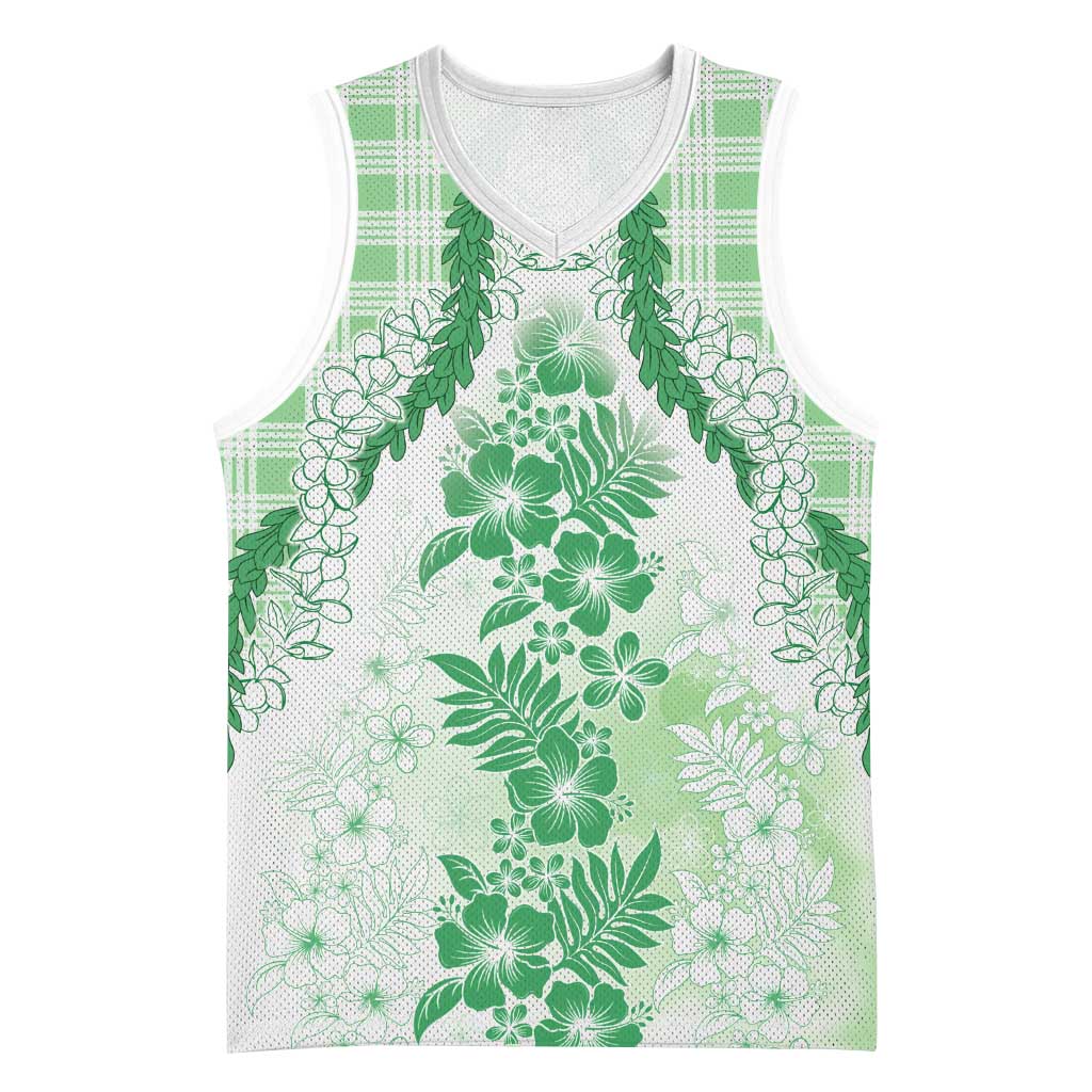Aloha Hawaii Palaka Basketball Jersey Green Plumeria Lei - Polynesian Pride