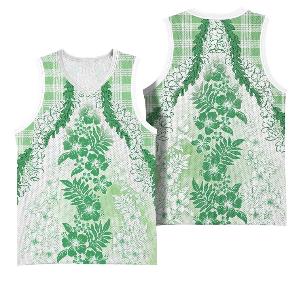Aloha Hawaii Palaka Basketball Jersey Green Plumeria Lei - Polynesian Pride
