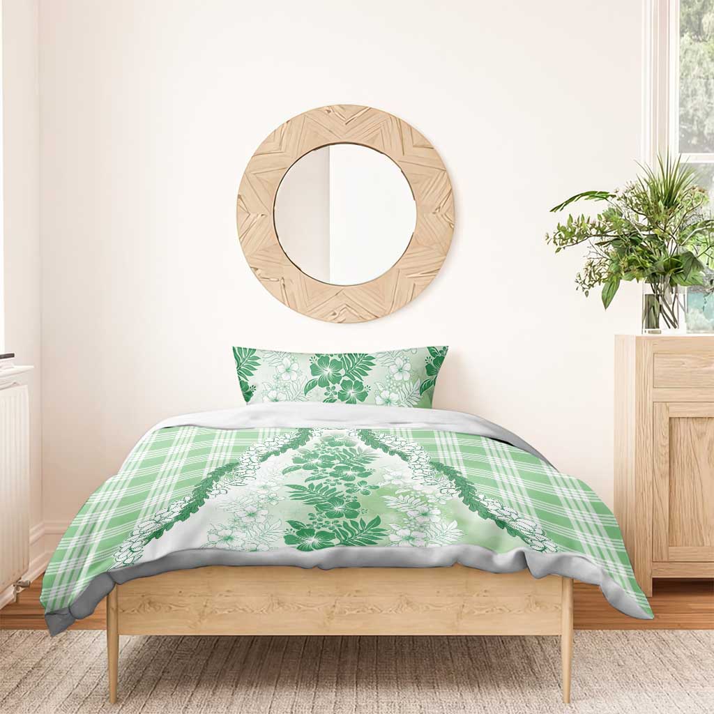 Aloha Hawaii Palaka Bedding Set Green Plumeria Lei - Polynesian Pride