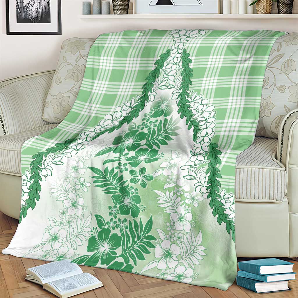 Aloha Hawaii Palaka Blanket Green Plumeria Lei - Polynesian Pride