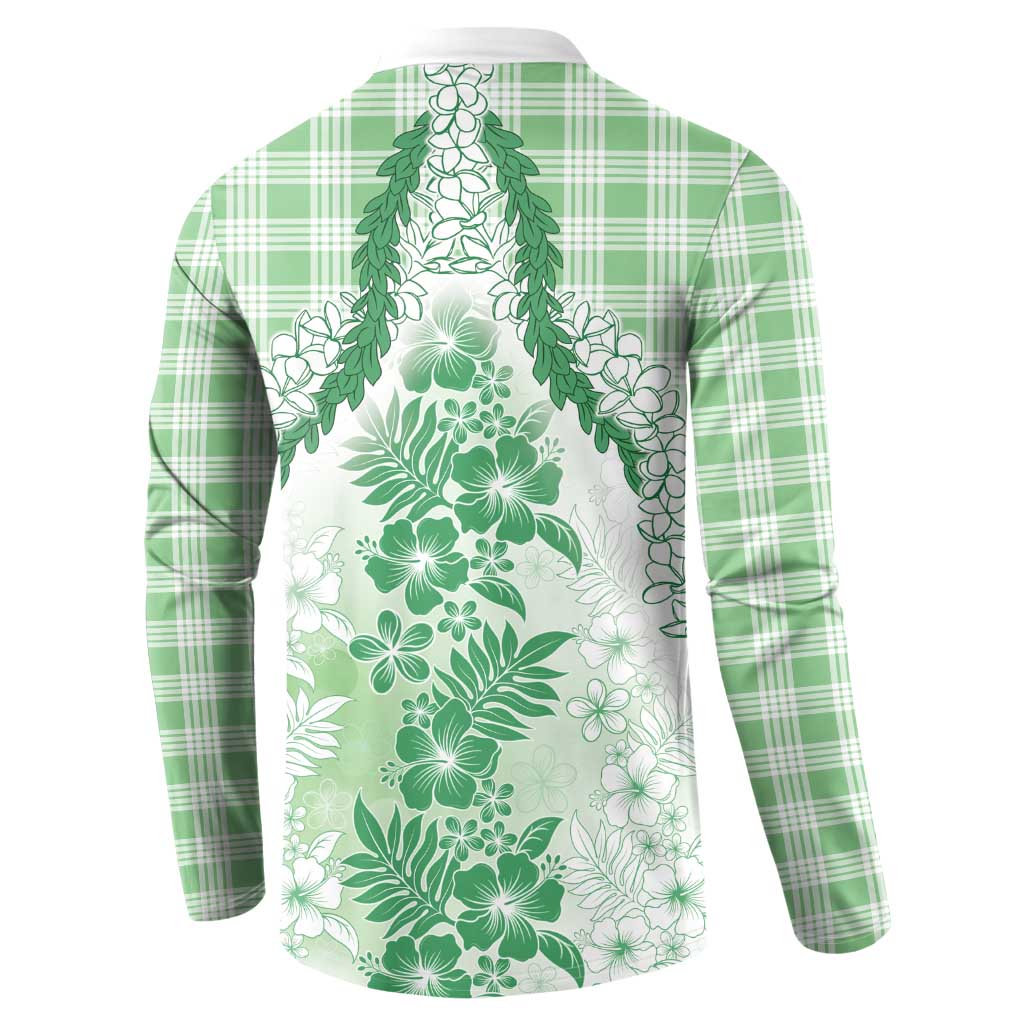 Aloha Hawaii Palaka Button Sweatshirt Green Plumeria Lei - Polynesian Pride