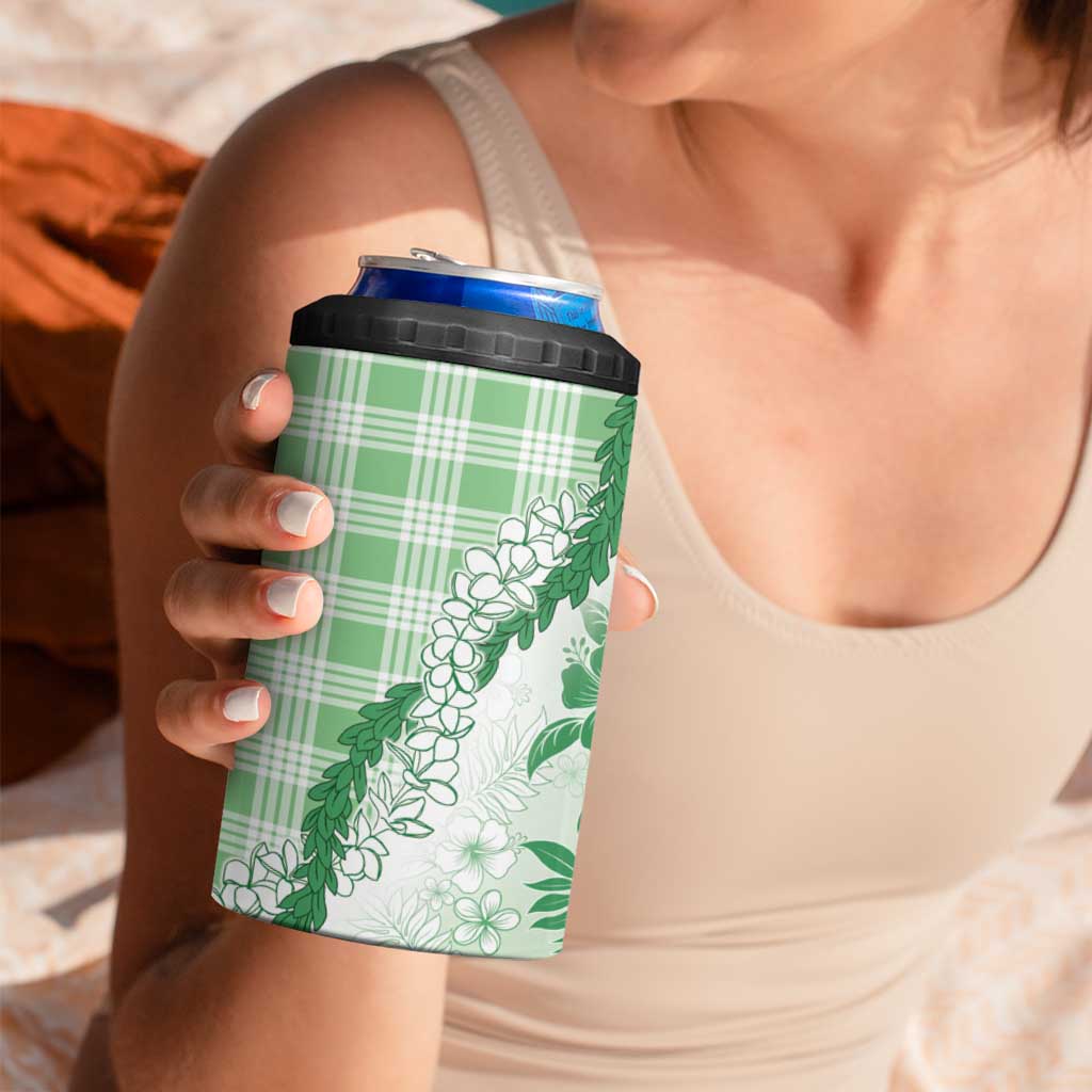 Aloha Hawaii Palaka 4 in 1 Can Cooler Tumbler Green Plumeria Lei - Polynesian Pride