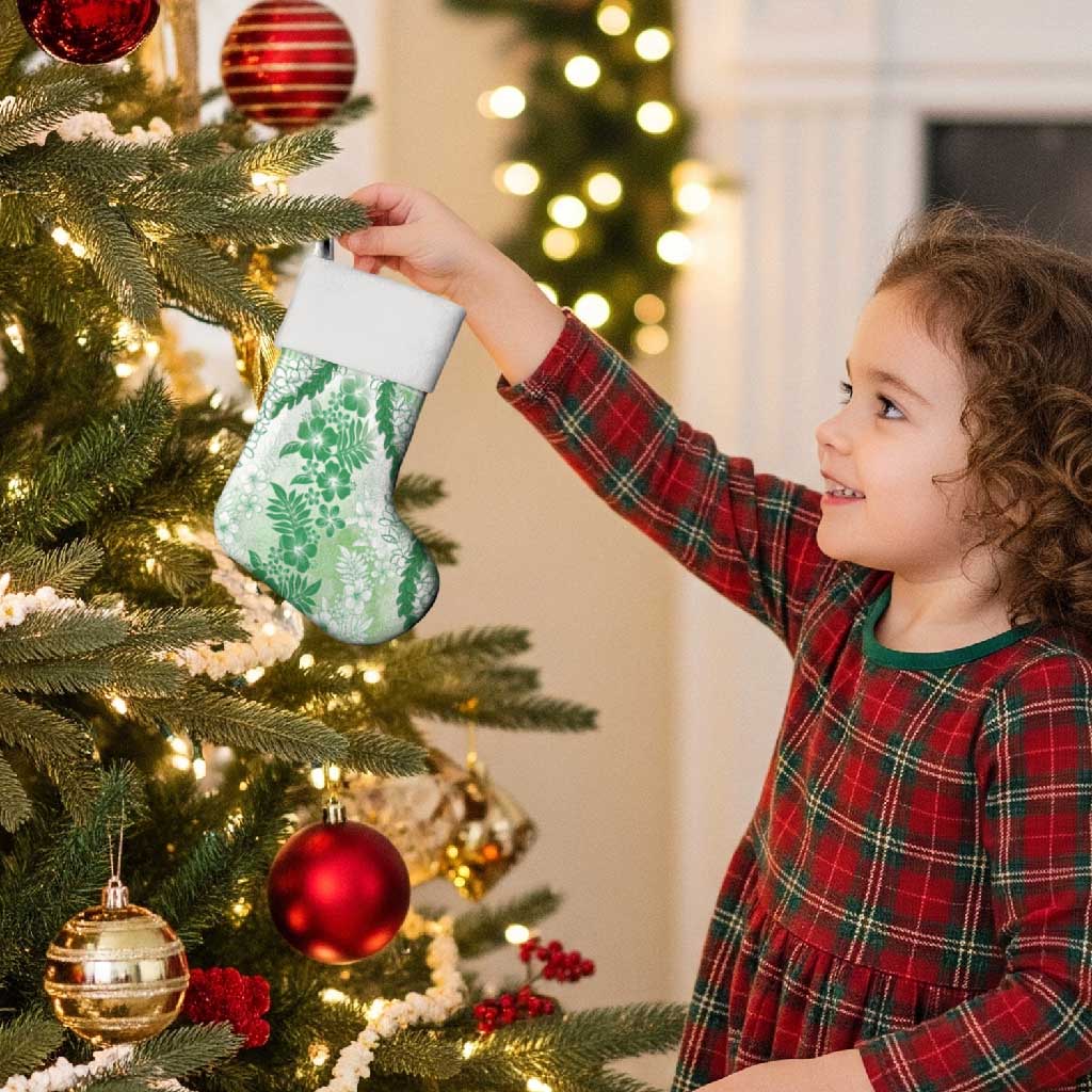 Aloha Hawaii Palaka Christmas Stocking Green Plumeria Lei - Polynesian Pride