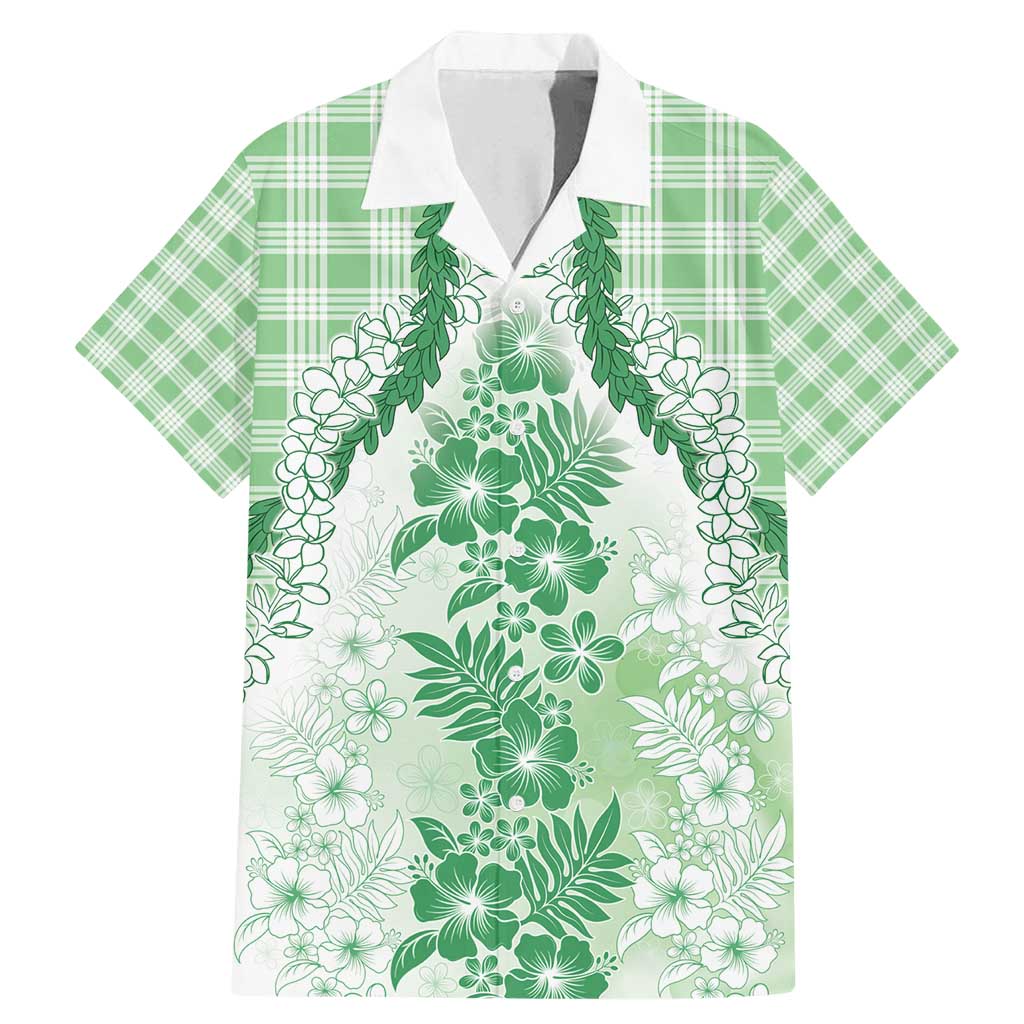 Aloha Hawaii Palaka Family Matching Mermaid Dress and Hawaiian Shirt Green Plumeria Lei - Polynesian Pride