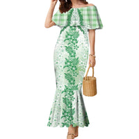 Aloha Hawaii Palaka Family Matching Mermaid Dress and Hawaiian Shirt Green Plumeria Lei - Polynesian Pride