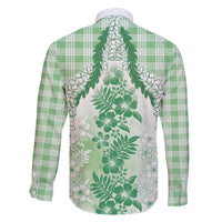 Aloha Hawaii Palaka Family Matching Off Shoulder Short Dress and Hawaiian Shirt Green Plumeria Lei - Polynesian Pride
