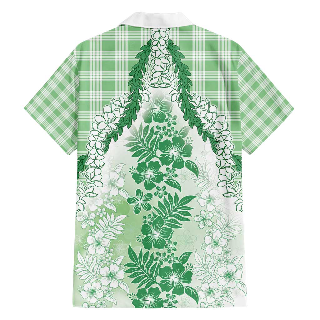 Aloha Hawaii Palaka Family Matching Puletasi and Hawaiian Shirt Green Plumeria Lei - Polynesian Pride