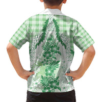 Aloha Hawaii Palaka Family Matching Short Sleeve Bodycon Dress and Hawaiian Shirt Green Plumeria Lei - Polynesian Pride