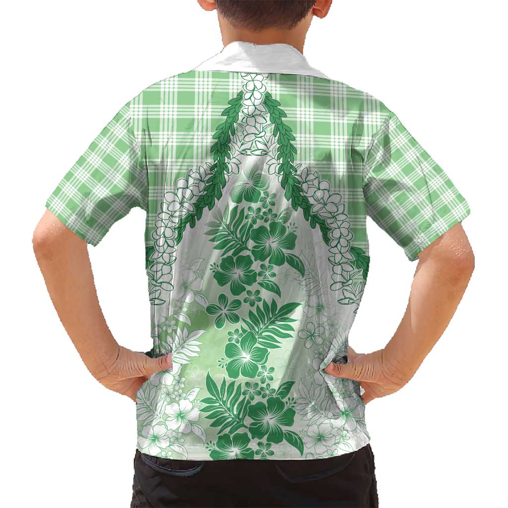 Aloha Hawaii Palaka Family Matching Tank Maxi Dress and Hawaiian Shirt Green Plumeria Lei - Polynesian Pride