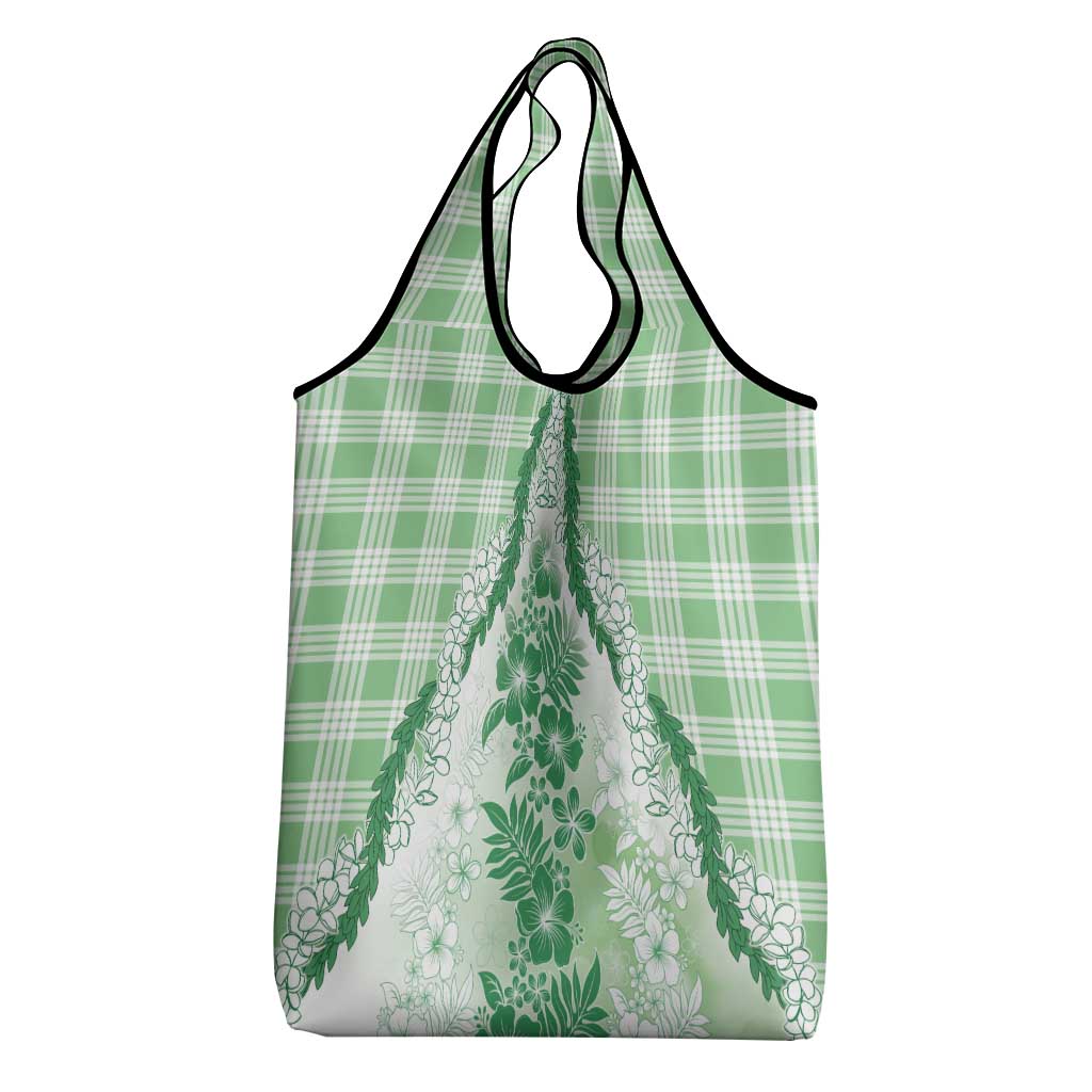 Aloha Hawaii Palaka Grocery Bag Green Plumeria Lei - Polynesian Pride