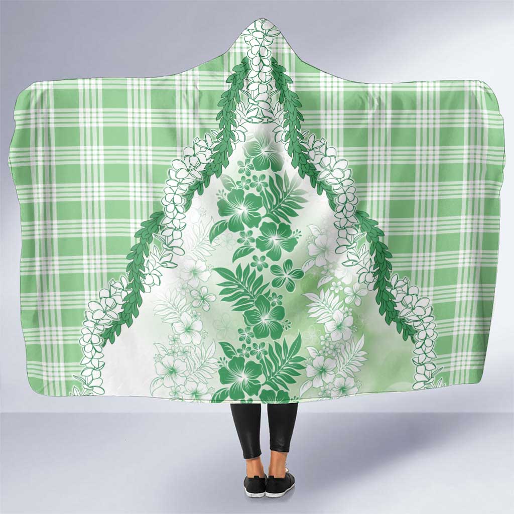 Aloha Hawaii Palaka Hooded Blanket Green Plumeria Lei - Polynesian Pride