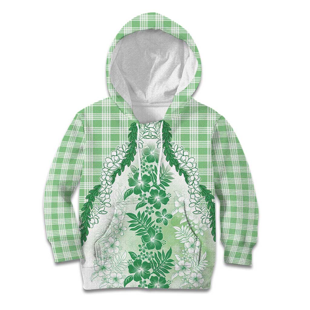 Aloha Hawaii Palaka Kid Hoodie Green Plumeria Lei - Polynesian Pride