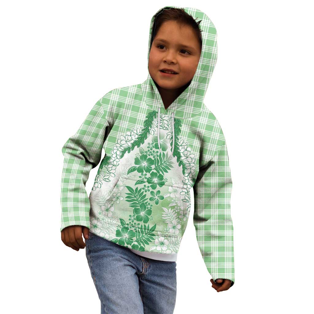 Aloha Hawaii Palaka Kid Hoodie Green Plumeria Lei - Polynesian Pride