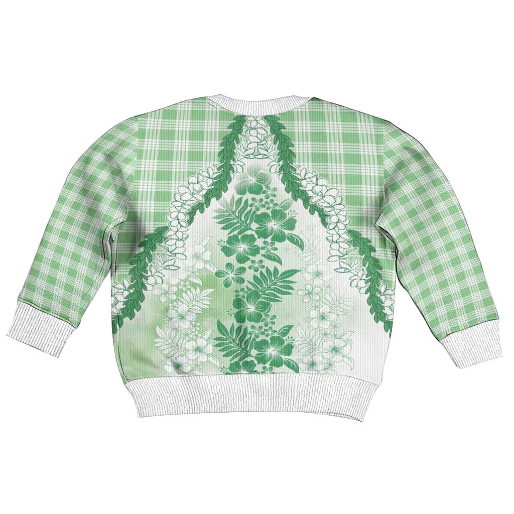 Aloha Hawaii Palaka Kid Ugly Christmas Sweater Green Plumeria Lei - Polynesian Pride