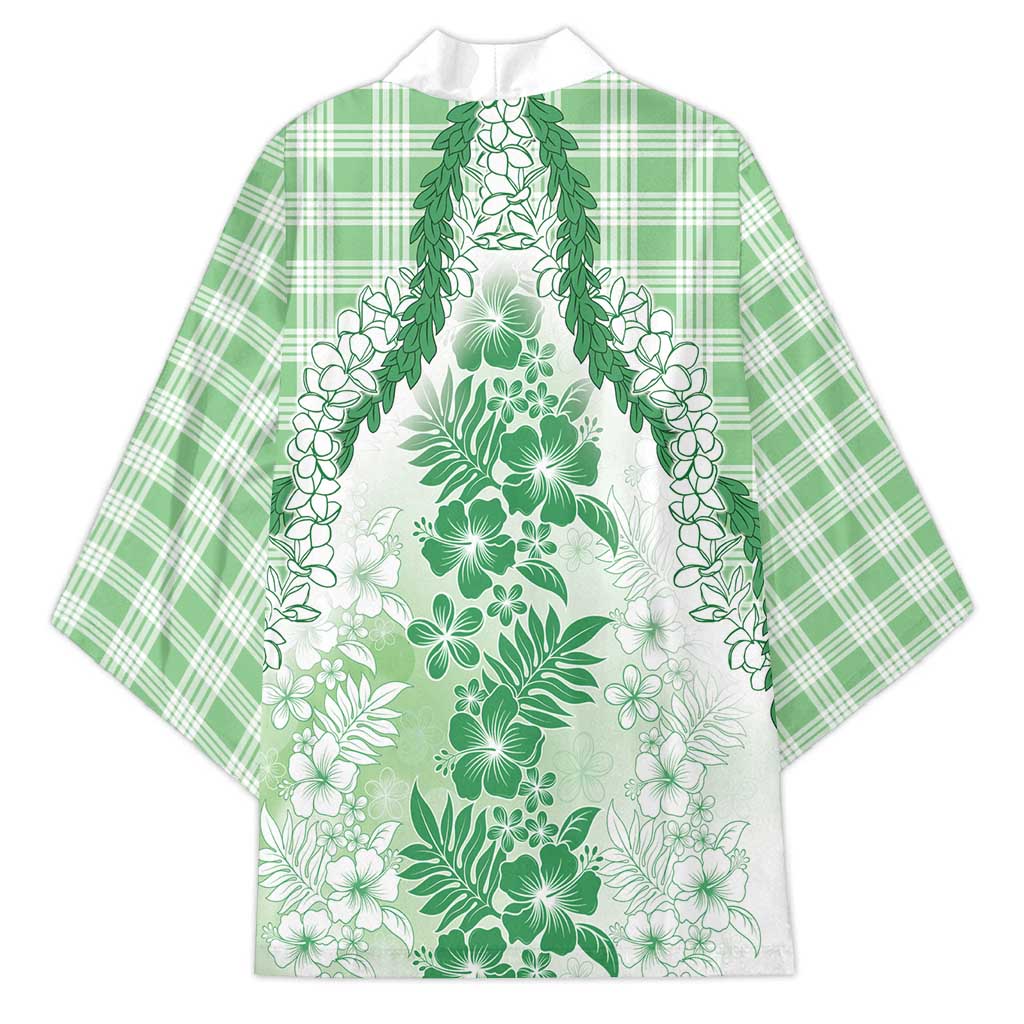 Aloha Hawaii Palaka Kimono Green Plumeria Lei - Polynesian Pride