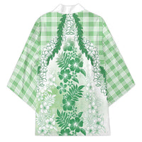 Aloha Hawaii Palaka Kimono Green Plumeria Lei - Polynesian Pride