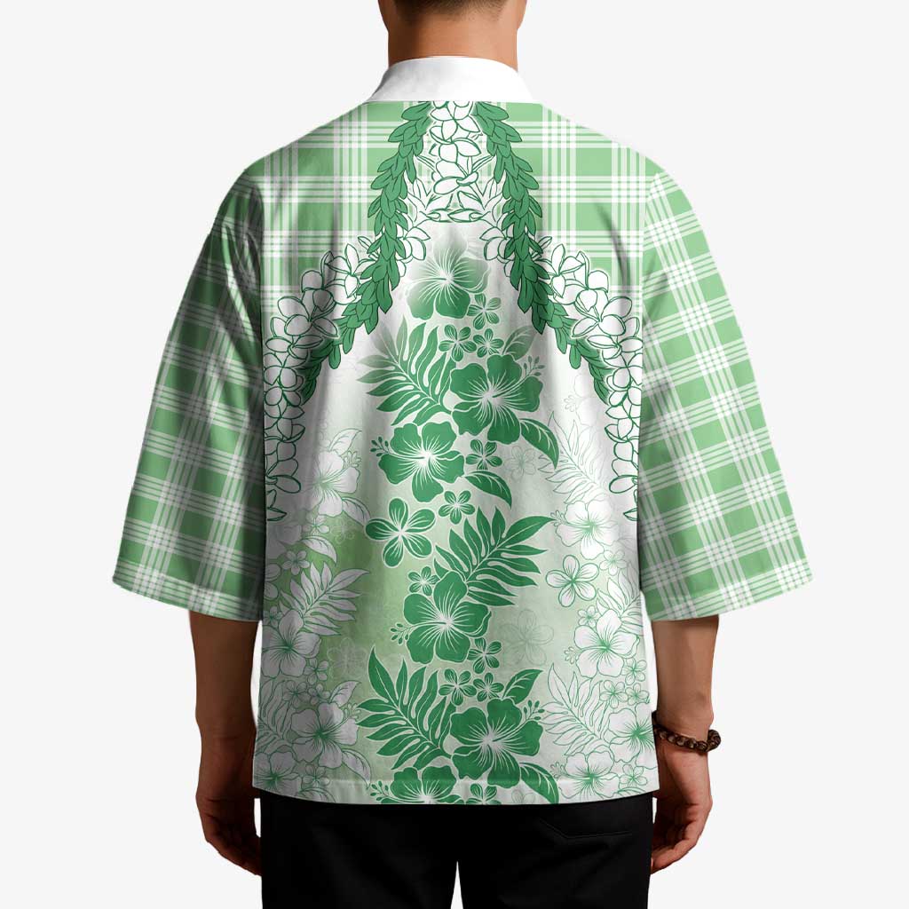 Aloha Hawaii Palaka Kimono Green Plumeria Lei - Polynesian Pride