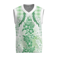 Aloha Hawaii Palaka Christmas Knitted V-Neck Vest Green Plumeria Lei - Polynesian Pride