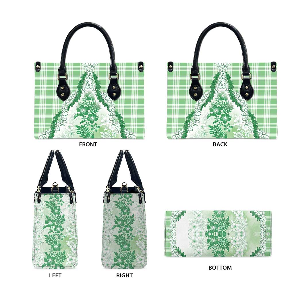 Aloha Hawaii Palaka Leather Bag Green Plumeria Lei - Polynesian Pride