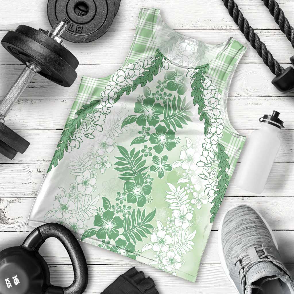 Aloha Hawaii Palaka Men Tank Top Green Plumeria Lei - Polynesian Pride