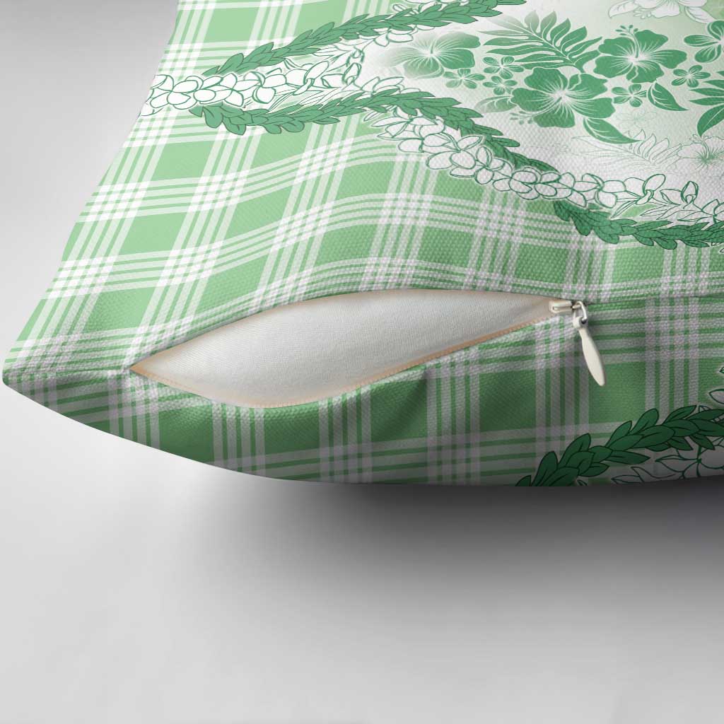 Aloha Hawaii Palaka Pillow Cover Green Plumeria Lei - Polynesian Pride