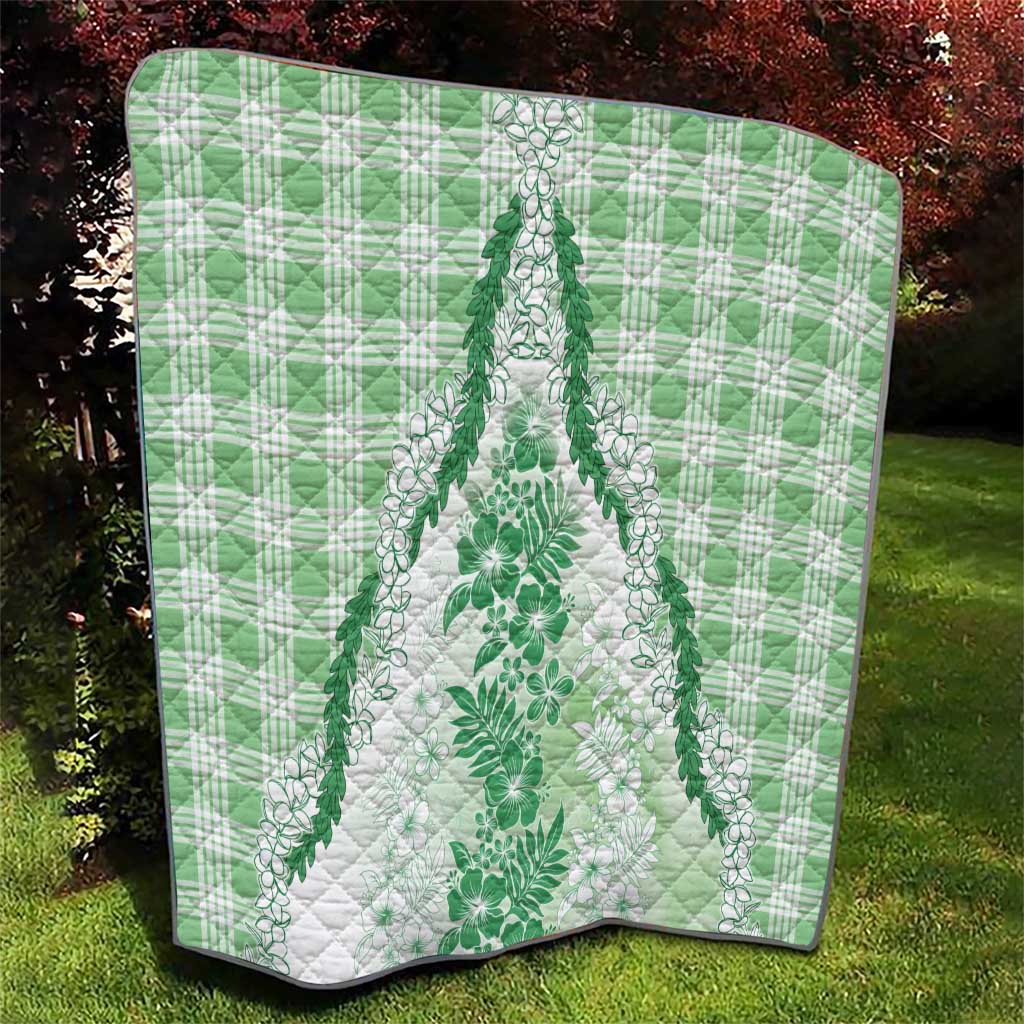 Aloha Hawaii Palaka Quilt Green Plumeria Lei - Polynesian Pride