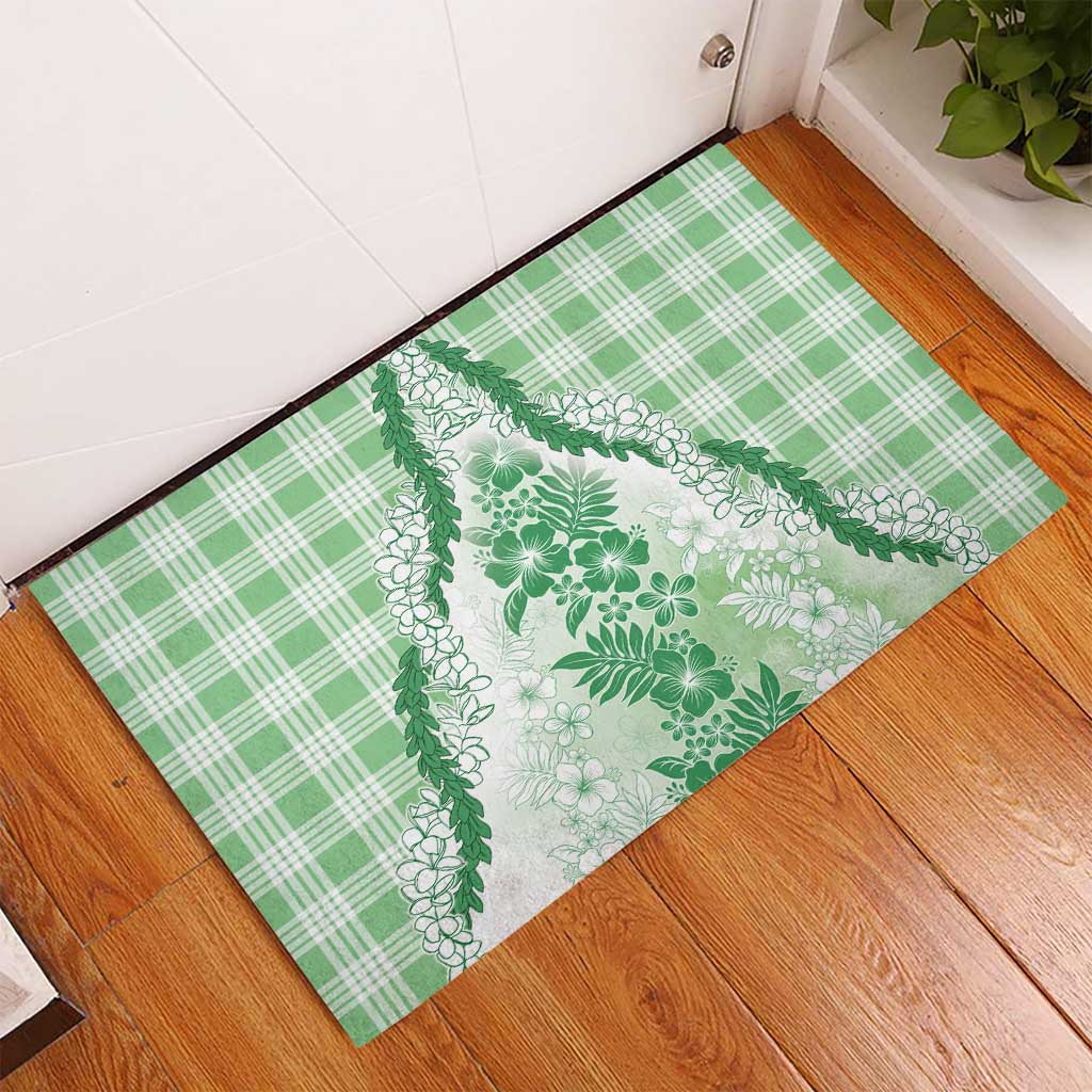 Aloha Hawaii Palaka Rubber Doormat Green Plumeria Lei - Polynesian Pride