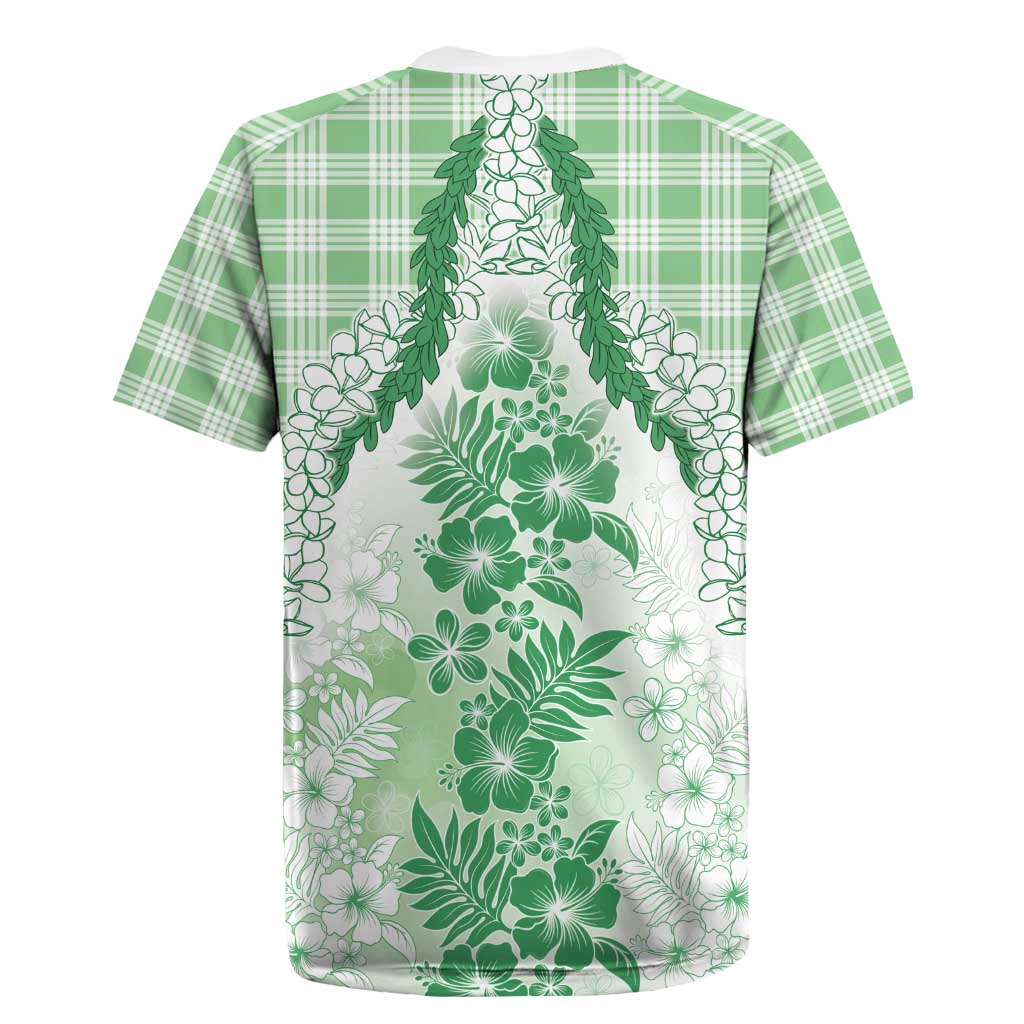 Aloha Hawaii Palaka Rugby Jersey Green Plumeria Lei - Polynesian Pride