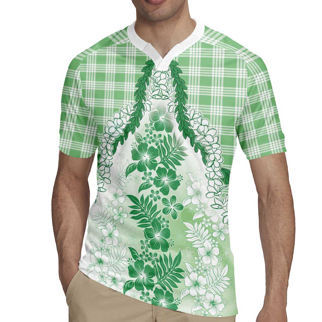 Aloha Hawaii Palaka Rugby Jersey Green Plumeria Lei - Polynesian Pride