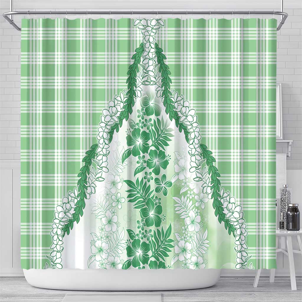Aloha Hawaii Palaka Shower Curtain Green Plumeria Lei - Polynesian Pride