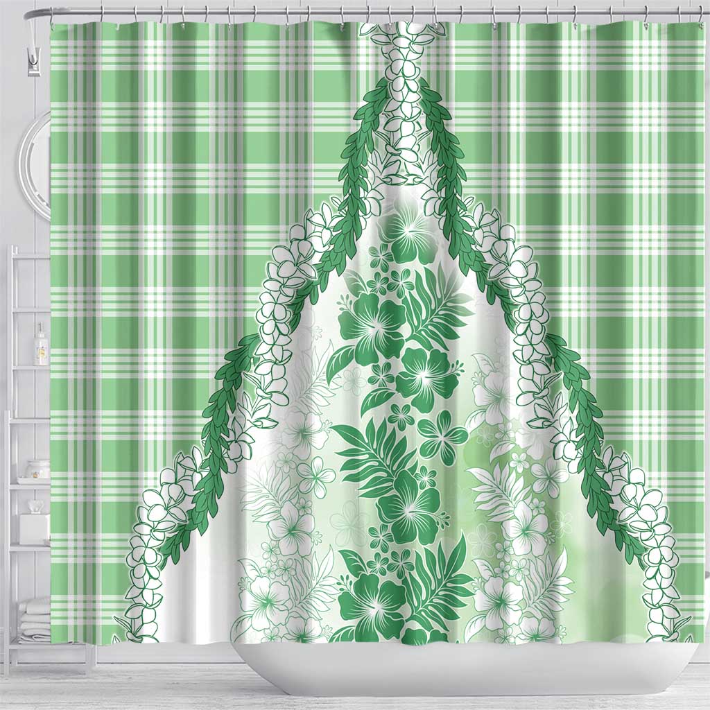 Aloha Hawaii Palaka Shower Curtain Green Plumeria Lei - Polynesian Pride